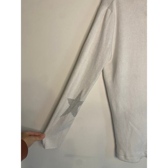 Venti 6 Made in Italy Modal White Star Sweater V Neck Soft Casual Size Medium - Picture 13 of 15